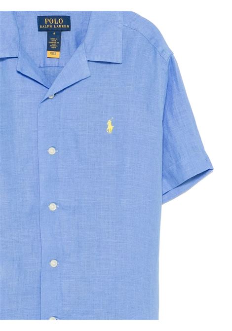 Camicia Bowling In Lino Azzurro Con Pony a Contrasto RALPH LAUREN KIDS | 322-964585002